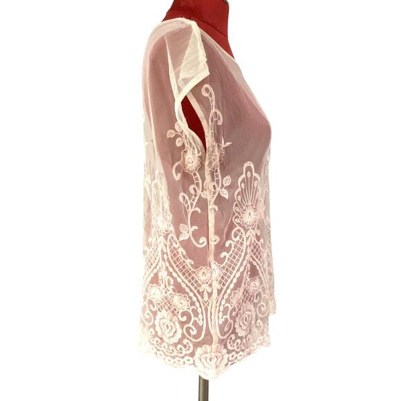 Forever 21 Pink Sheer Lace Top Sleeveless Popover Blouse Sz S Romantic Feminine - Picture 5 of 9